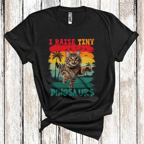 MacnyStore - Vintage Retro I Raise Tiny Dinosaurs Cute Running Cat Owner Animal Lover T-Shirt
