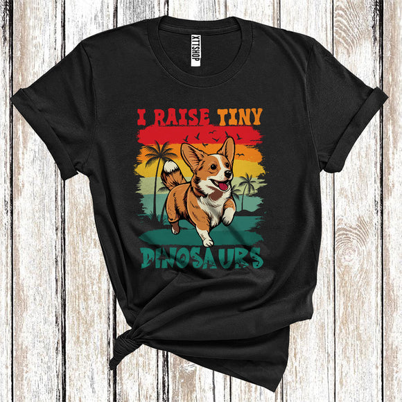 MacnyStore - Vintage Retro I Raise Tiny Dinosaurs Cute Running Corgi Owner Animal Lover T-Shirt