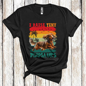 MacnyStore - Vintage Retro I Raise Tiny Dinosaurs Cute Running Dachshund Owner Puppy Lover T-Shirt