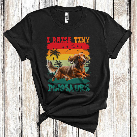 MacnyStore - Vintage Retro I Raise Tiny Dinosaurs Cute Running Dachshund Owner Puppy Lover T-Shirt