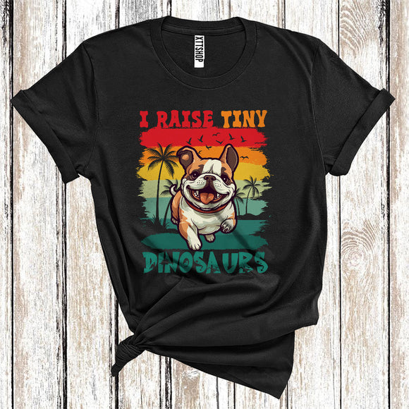 MacnyStore - Vintage Retro I Raise Tiny Dinosaurs Cute Running French Bulldog Owner Puppy Lover T-Shirt