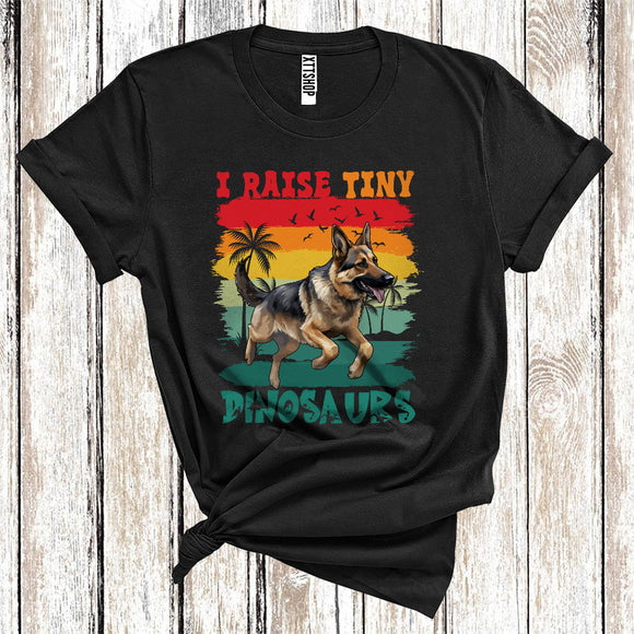 MacnyStore - Vintage Retro I Raise Tiny Dinosaurs Cute Running German Shepherd Owner Puppy Lover T-Shirt