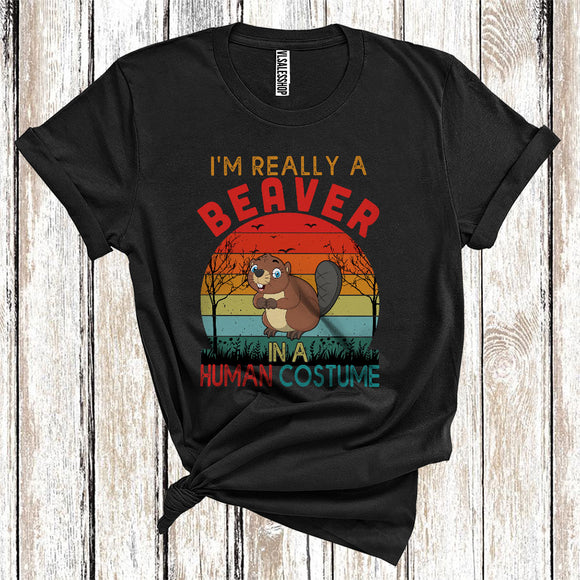 MacnyStore - Vintage Retro I'm Really A Beaver In A Human Costume Cute Wild Animal Lover Halloween T-Shirt