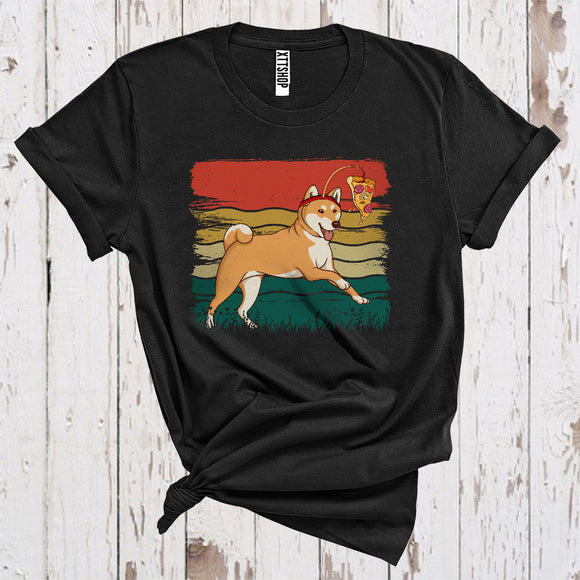 MacnyStore - Vintage Retro Shiba Inu Running With Pizza Baiting Funny Puppy Love Fast Food T-Shirt