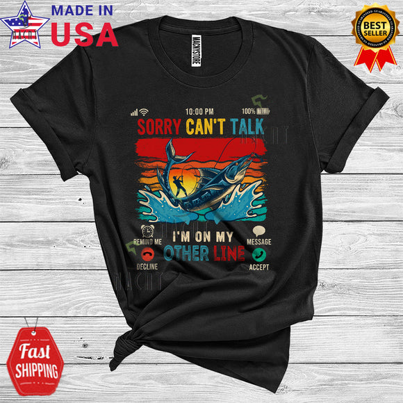 MacnyStore - Vintage Retro Sorry Can't Talk I'm On My Other Line Cool Fish Bass Fishing Lover T-Shirt