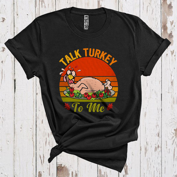 MacnyStore - Vintage Retro Talk Turkey To Me Funny Nude Turkey On Dish Meal Thanksgiving T-Shirt