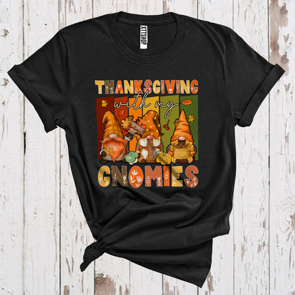 MacnyStore - Vintage Retro Thanksgiving With My Gnomies Cute Three Gnomes Autumn Fall Leaves Lover T-Shirt
