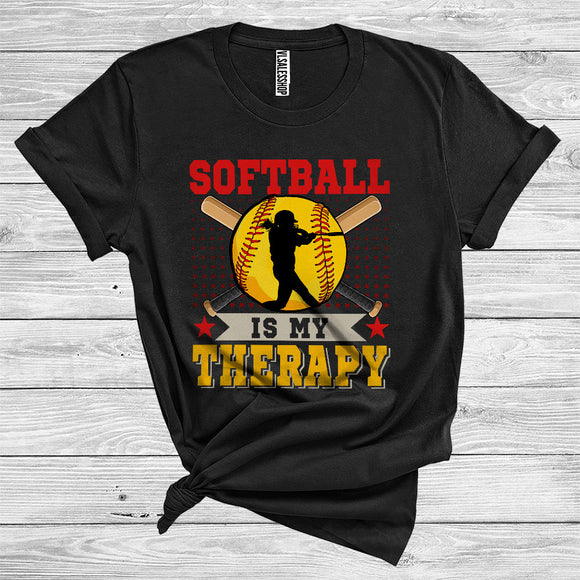 MacnyStore - Vintage Softball Is My Therapy Funny Player Sport Lover Matching Group T-Shirt