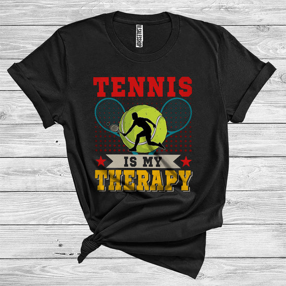 MacnyStore - Vintage Tennis Is My Therapy Funny Player Sport Lover Matching Group T-Shirt