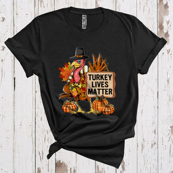 MacnyStore - Vintage Turkey Lives Matter Cool Thanksgiving Fall Leaves Pumpkins Save Turkey T-Shirt