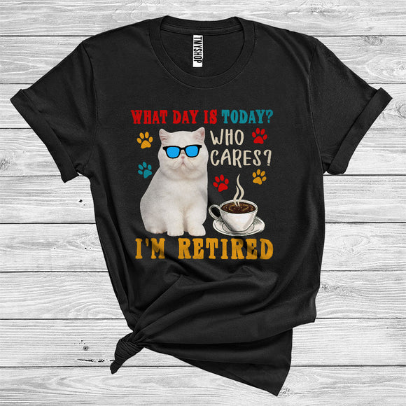 MacnyStore - Vintage What Day Is Today Who Cares I Am Retired Cat Owner International Cat Day T-Shirt