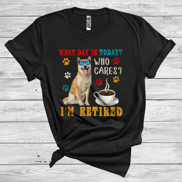 MacnyStore - Vintage What Day Is Today Who Cares I Am Retired Shiba Inu Owner International Dog Day T-Shirt