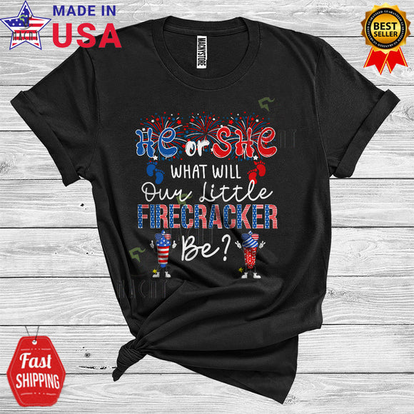 MacnyStore - What Will Our Little Firecracker Be Funny Gender Reveal Pregnancy 4th Of July T-Shirt
