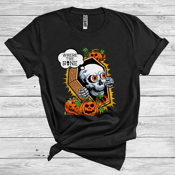 MacnyStore - Where The Bone Funny Halloween Costume Surprise Skull Carved Pumpkin Lover T-Shirt
