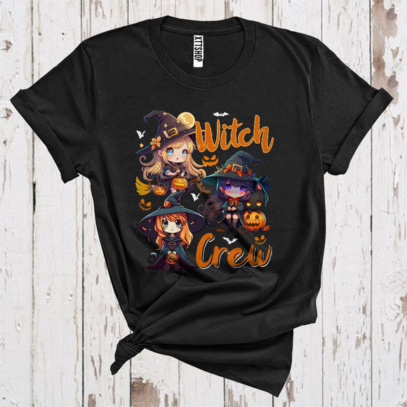 MacnyStore - Witch Crew Cute Halloween Costume Three Witches Carved Pumpkins Anime Lover T-Shirt