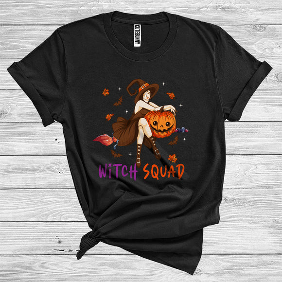 MacnyStore - Witch Squad Cute Witch Broomstick With Carved Pumpkin Halloween Costume T-Shirt