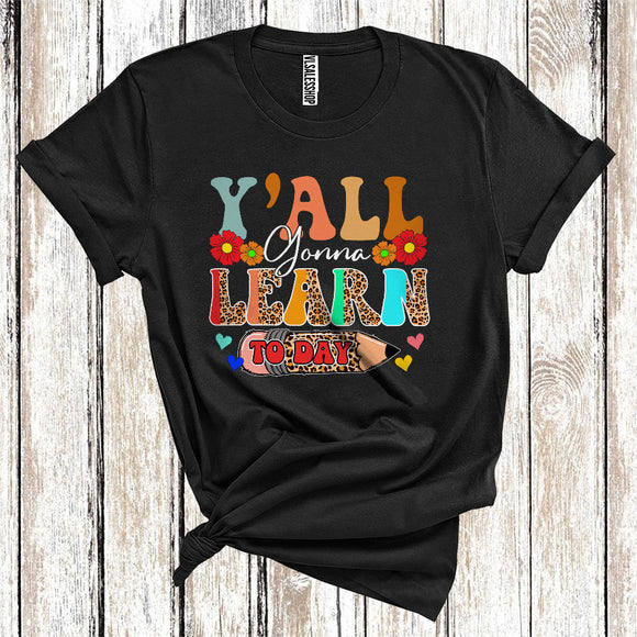 MacnyStore - Y'All Gonna Learn Today Cool Teacher First Day Back To School Leopard Plaid Pencil T-Shirt