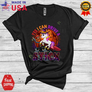 MacnyStore - Yes I Can Drive A Stick Funny Halloween Costume Witch Unicorn Scary Moon Lover T-Shirt