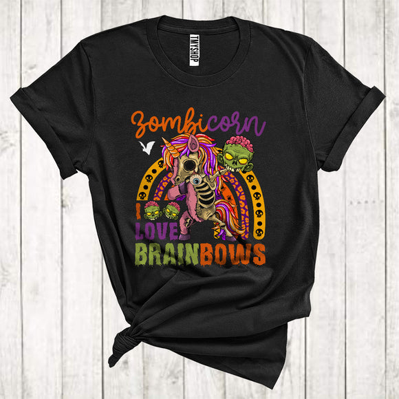MacnyStore - Zombicorn I Love Brainbows Cool Halloween Costume Zombie Unicorn Dabbing Brain Rainbow Lover T-Shirt