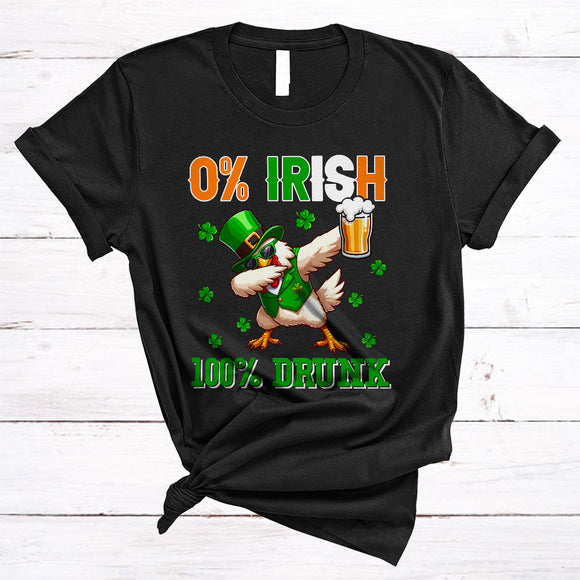 MacnyStore - 0% Irish 100% Drunk, Lovely St. Patrick's Day Chicken Leprechaun, Beer Drinking Drunk Group T-Shirt