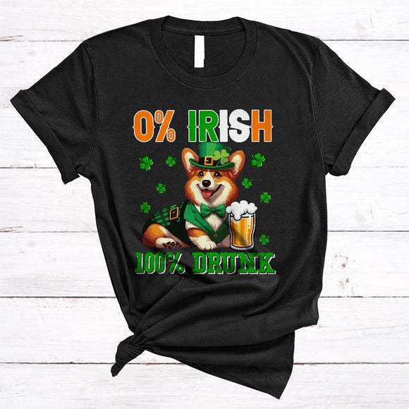 MacnyStore - 0% Irish 100% Drunk, Lovely St. Patrick's Day Corgi Leprechaun, Beer Drinking Drunk Group T-Shirt