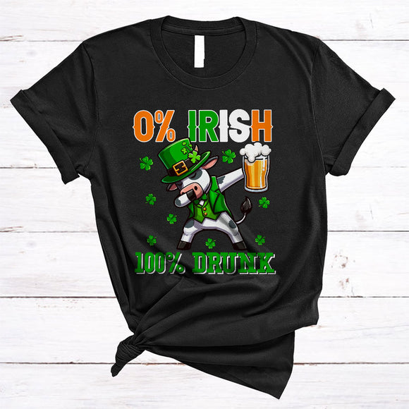 MacnyStore - 0% Irish 100% Drunk, Lovely St. Patrick's Day Cow Leprechaun, Beer Drinking Drunk Group T-Shirt