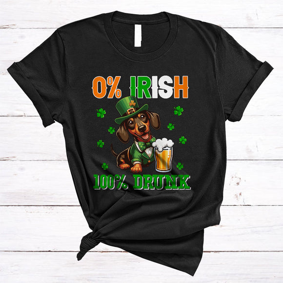 MacnyStore - 0% Irish 100% Drunk, Lovely St. Patrick's Day Dachshund Leprechaun, Beer Drinking Drunk Group T-Shirt