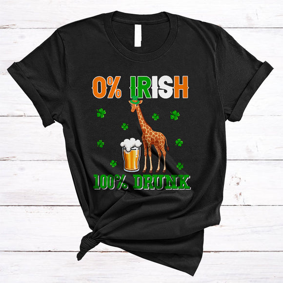 MacnyStore - 0% Irish 100% Drunk, Lovely St. Patrick's Day Giraffe Leprechaun, Beer Drinking Drunk Group T-Shirt