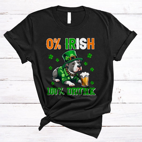 MacnyStore - 0% Irish 100% Drunk, Lovely St. Patrick's Day Pit Bull Leprechaun, Beer Drinking Drunk Group T-Shirt