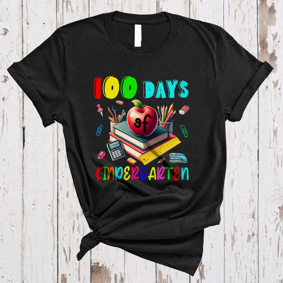 MacnyStore - 100 Days Of Kindergarten, Amazing 100th Day Of School Things Books Apple, Student Teacher Group T-Shirt