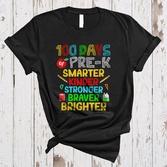 MacnyStore - 100 Days Of Pre-K Smarter Kinder, Colorful 100th Day Of School Students, Teacher Group T-Shirt