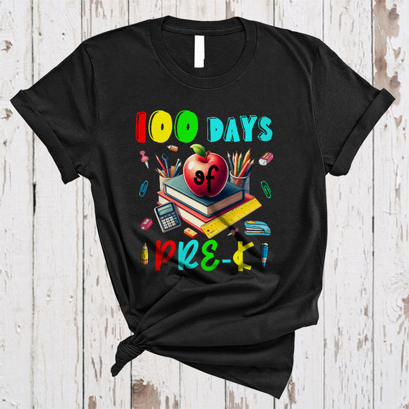 MacnyStore - 100 Days Of Pre-K, Amazing 100th Day Of School Things Books Apple, Student Teacher Group T-Shirt