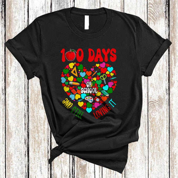 MacnyStore - 100 Days Of School And Still Loving It, Lovely Valentine 100th Day Hearts Shape, Teacher Group T-Shirt