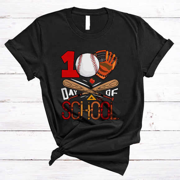 MacnyStore - 100 Days Of School, Cheerful 100th Day Of School Baseball Player, Students Teacher Sport Team T-Shirt