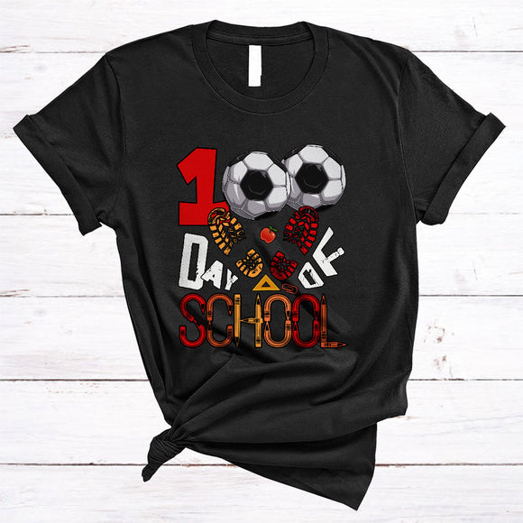 MacnyStore - 100 Days Of School, Cheerful 100th Day Of School Soccer Player, Students Teacher Sport Team T-Shirt