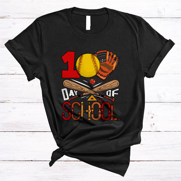 MacnyStore - 100 Days Of School, Cheerful 100th Day Of School Softball Player, Students Teacher Sport Team T-Shirt