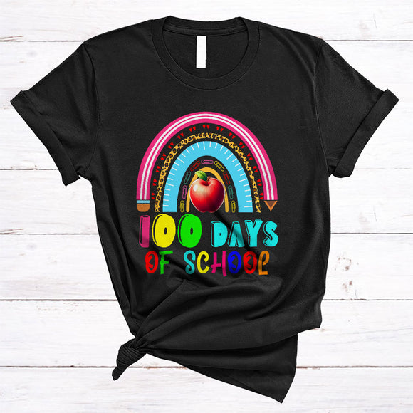 MacnyStore - 100 Days Of School, Colorful 100th Day Leopard Rainbow, Matching Student Teacher Group T-Shirt