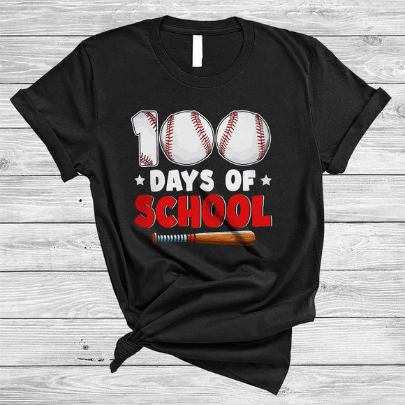MacnyStore - 100 Days Of School, Joyful 100th Day Of School Baseball, Matching Baseball Player Students Group T-Shirt