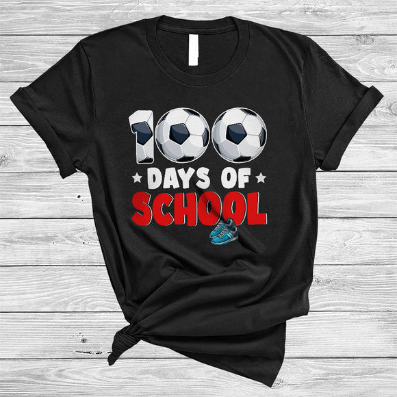 MacnyStore - 100 Days Of School, Joyful 100th Day Of School Soccer, Matching Soccer Player Students Group T-Shirt