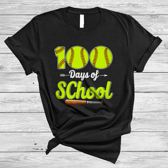 MacnyStore - 100 Days Of School, Joyful 100th Day Of School Softball, Matching Softball Player Students Group T-Shirt