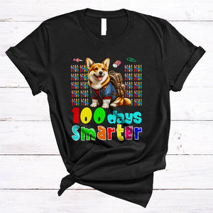 MacnyStore - 100 Days Smarter, Lovely 100th Day Of School Corgi Lover, Matching Students Teacher T-Shirt