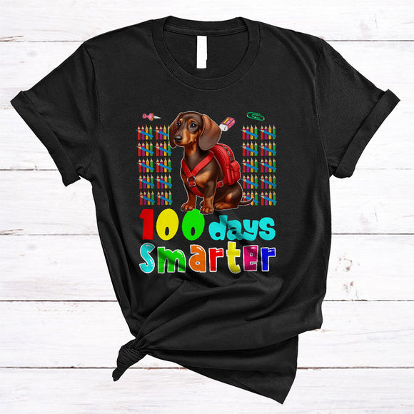 MacnyStore - 100 Days Smarter, Lovely 100th Day Of School Dachshund Lover, Matching Students Teacher T-Shirt