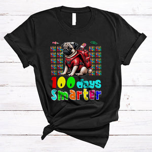 MacnyStore - 100 Days Smarter, Lovely 100th Day Of School Pug Lover, Matching Students Teacher T-Shirt