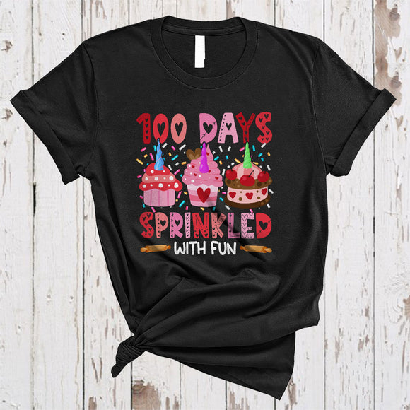 MacnyStore - 100 Days Sprinkled With Fun, Adorable 100th Day Of School Cupcake Unicorn, Students Teacher T-Shirt