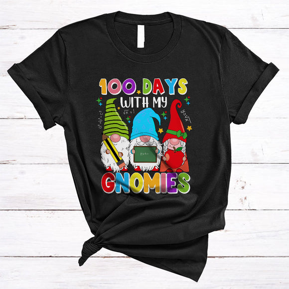 MacnyStore - 100 Days With My Gnomies, Awesome 100th Day Of School Three Gnomes, Students Teacher T-Shirt