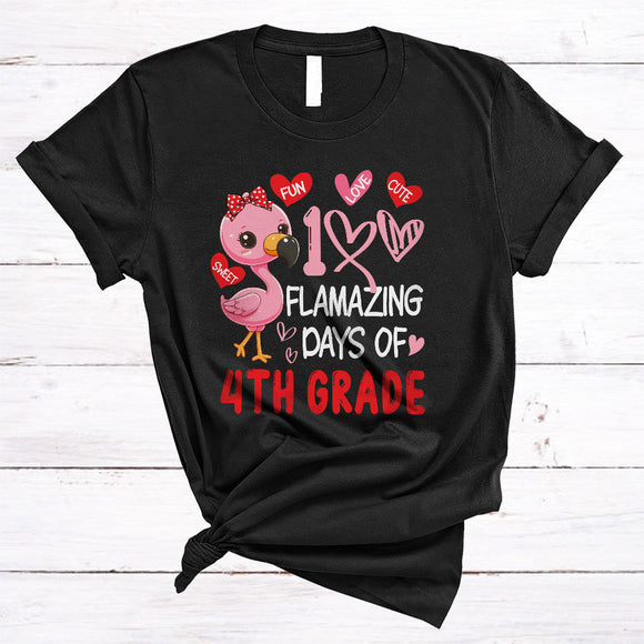 MacnyStore - 100 Flamazing Days Of 4th Grade, Adorable 100th Day Of School Flamingo Lover, Students Teacher T-Shirt