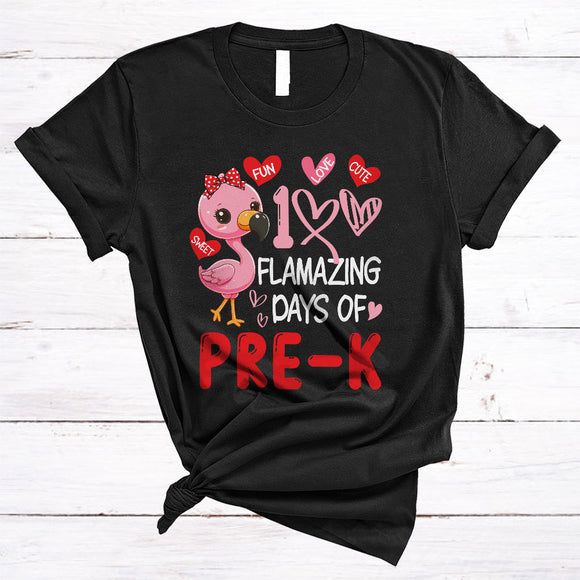 MacnyStore - 100 Flamazing Days Of Pre-K, Adorable 100th Day Of School Flamingo Lover, Students Teacher T-Shirt
