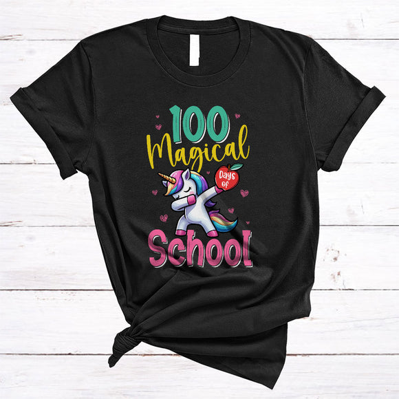 MacnyStore - 100 Magical Days Of School, Adorable 100th Day Unicorn Dabbing, Girls Students Teacher T-Shirt
