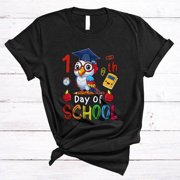 MacnyStore - 100th Day of School, Wonderful 100 Days Of School Parrot Lover, Flowers Students Teacher Group T-Shirt