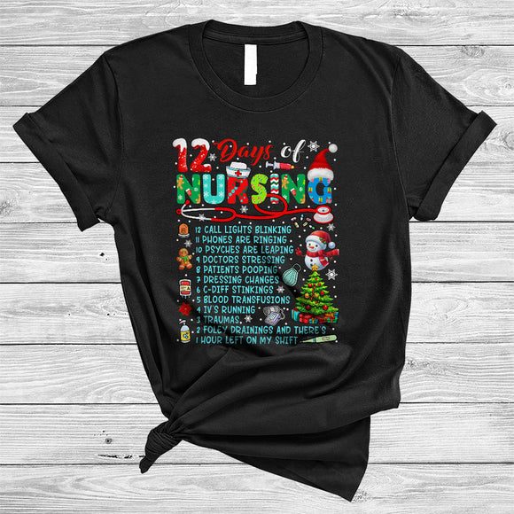 MacnyStore - 12 Days Of Nursing, Adorable Cool Christmas Schedule, X-mas Santa Snowman Nurse Lover T-Shirt